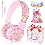 Auriculares para Niñas, Hermosos Auriculares Unicornios para Niños con Micrófono, Auriculares Ajustables para Niñas(3-12 Años), Cascos Infantil para Escolar/Avión/Tablet, Regalo Unicornio para Niñas