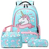 A AM SeaBlue Mochilas Niña Infantiles Mochila Unicornio Niño Mochilas Niñas Escolares Primaria Cute 3 in 1 Girls Backpack Set,Bolsas Escolares Para Niña