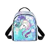 Ikaif Mochila De Lentejuelas Brillantes Mini Unicornio para Niñas, Mochila Escolar con Cierre De Cremallera, Mochila De Viaje Duradera Y De Moda para Niños, Mochila con Tirantes Ajustables (Blue)