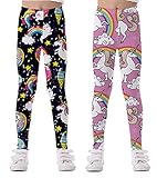 Coralup Leggings elásticos para niñas, pantalones casuales para niños, mallas con patrón floral, longitud completa, 2-13 años, Unicornio + unicornio, 7-8 Años