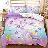 TULTOAP Ropa de Cama Unicornio 135 x 200 cm Rosa Niñas Juego de Ropa de Cama Lindo Dibujos Animados Arco Iris Unicornio Motivo Funda nórdica con Funda de Almohada (A,135 x 200 cm)