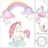 artpin® Juego de 4 imágenes de unicornio para decoración de habitación infantil – A4 póster arcoíris rosa habitación de bebé – Decoración niña P55