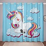 Cortina de unicornio para niña, hada, caricatura, unicornio, con bonito patrón de arco iris, cortina de ventana, 137 x 117 cm, diseño mágico de animales, opaca, cortinas para dormitorio kawaii