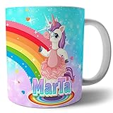 Taza de unicornios para niñas, personalizada con nombre, taza unicornio arcoíris.