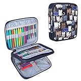 Teamoy Estuche de Agujas Circulares para Tejer Funda para Kits de Ganchillo de Agujas Organizador Bolsa de Herramientas Juego del Ganchos (No Incluido Accesorios), Gatos Azul