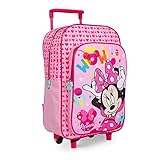 PERLETTI Mochila con Ruedas Disney Minnie Mouse para Niña - Bolso Escolar con Carro Minnie Rosa para Niñas - Mochila Trolley con Ruedas Extraibles y Bolsillo Frontal Fucsia Guardería 36x24x12 cm