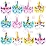 12 Piezas Máscaras Para Cumpleaños Unicorn, Mascarilla Colorida De Manualidades para Niños Máscara, Para Decoración Del Hogar, Cosplay, Graffiti Hecho a Mano(6 estilos)