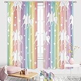 Cinbloo - Cortinas con diseño de unicornio, diseño de rayas de fantasía para niñas y niñas, diseño de rayas, para sala de estar, dormitorio, 2 paneles de 42 x 150 cm