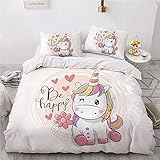 CXYXHW Juego de funda nórdica, diseño 3D, unicornio, funda nórdica, para dormitorio, cuatro estaciones, juego de ropa de cama para niña, con fundas de almohada (F,135 x 200 cm)