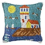 Montecarduo Kits Gancho De Cierre - Juegos De Costura Latch Hook Kits De Dibujos Animados Faro DIY Throw Pillow Cover Sofa Cushion Cover con Patrón Impreso DIY Pillowcase Crocheting Crocheting Croche