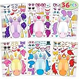 36 Unicornio Pegatinas Infantiles Stickers Set Haz tu propio animal de fantasía de unicornio Mezcla y combina hojas de pegatinas con animales de unicornio de fantasía, regalos cumpleaños niños