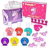 Lubibi Juego de Esmalte de uñas para Niñas,18 Piezas de Juguete de Maquillaje Cosméticos Lavables,no tóxico,con Pegatinas de uñas,Horquilla de Unicornio,Regalo de Princesa para Niñas de 4-8