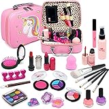 Amerrly Juego de maquillaje infantil lavable para niñas, 27 piezas, seguro y no tóxico, para niñas, juguetes de Navidad, cumpleaños, unicornio, regalos para niñas, niños pequeños, princesas, 4-12 años