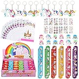 84 Piezas Artículos de Fiesta Unicornio Cumpleaños Niños, Llavero Unicornio Bolsa de Fiesta Pulseras Bofetada Tatuajes Temporales Sellos Unicornio Anillo Unicornio, Piñata Unicornio Regalo Niña