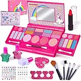 Lubibi 15 Pcs Unicornio Set de Maquillaje Lavable para niños Lápiz Labial Esmalte de uñas Kit de cosméticos Reales de Seguridad Probada Juguete cumpleaños Navidad Regalo y para niñas 456789