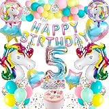 Kit Cumpleaños Unicornio 5 Años, Decoración Cumpleaños Unicornio Globo Unicornio 5 Añoss, Fiesta Unicornio Cumpleaños Tarta, Guirnalda Globos Cumpleaños Unicornio Niña por Photocall Unicornio…