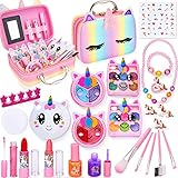 Lubibi 25 Pcs Unicornio Set de Maquillaje Lavable para niños Lápiz Labial Esmalte de uñas Kit de cosméticos Reales de Seguridad Probada Juguete cumpleaños Navidad Regalo y para niñas 456789 10