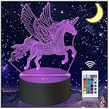 yumcute Lampara Unicornio 3D, Luz Nocturna para niña Unicornio, Lámpara de Noche, 16 Colores, 4 Modos, Controles Remotos y de Pantalla Táctil, Ideas Unicornio Regalos para Niños Niñas y Adultos