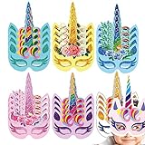GROVBLE Máscaras de Unicornio，24 Piezas Fiesta de Cumpleaños de Unicornio, Máscaras para Cumpleaños Unicorn Party para Fiestas de Cumpleaños Niños para de Fiesta Baile de Máscara Fiestas de avidad