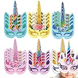 GROVBLE Máscaras de Unicornio，24 Piezas Fiesta de Cumpleaños de Unicornio, Máscaras para Cumpleaños Unicorn Party para Fiestas de Cumpleaños Niños para de Fiesta Baile de Máscara Fiestas de avidad