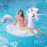 Myir Flotador Inflable del Unicornio Transparente, Gigante Colchoneta Hinchable con Lentejuelas para Piscina Hinchables Juguete Adultos Niños Agua Fiesta Natación (Unicornio Lentejuelas)